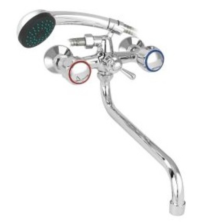 Смеситель для ванны "Globo R-1К" (Rubineta)  двухрычажный с длинным, S- образным изливом и круглыми ручками