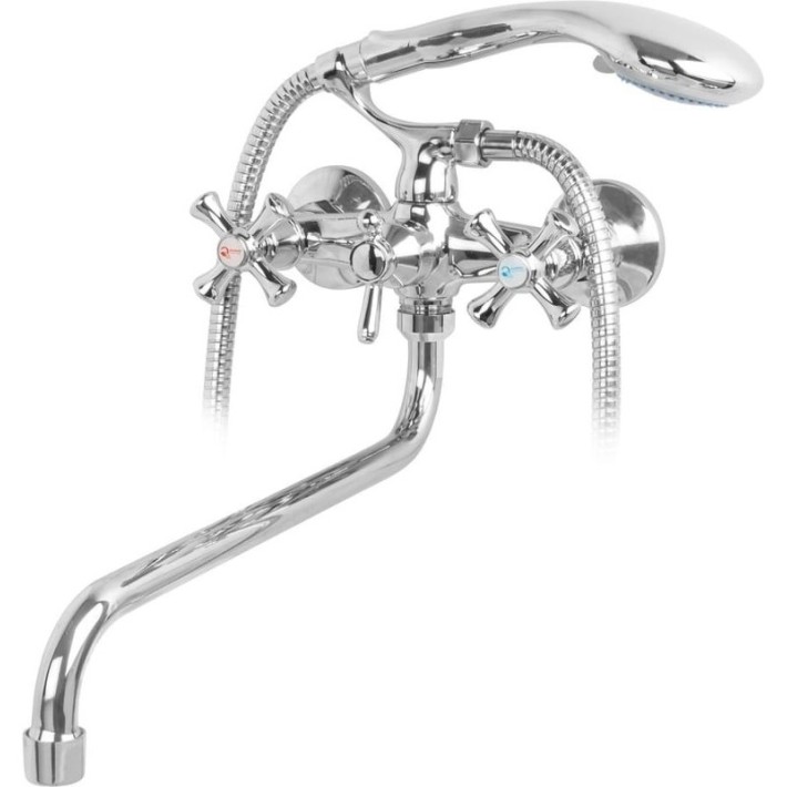 Смеситель для ванны "Cross C-1К" (Rubineta)  двухрычажный с длинным, S- образным изливом и крестообразными ручками