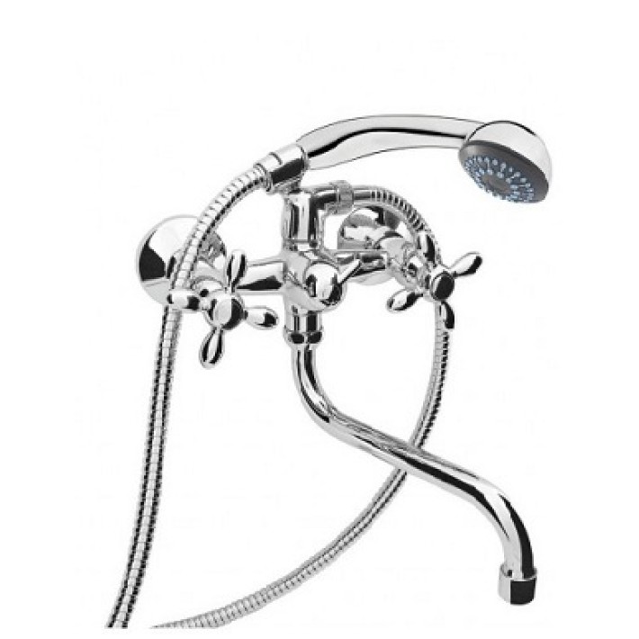 Смеситель для ванны "Milano Cross M-1К" (Rubineta)  двухрычажный с длинным, S- образным изливом и крестообразными ручками