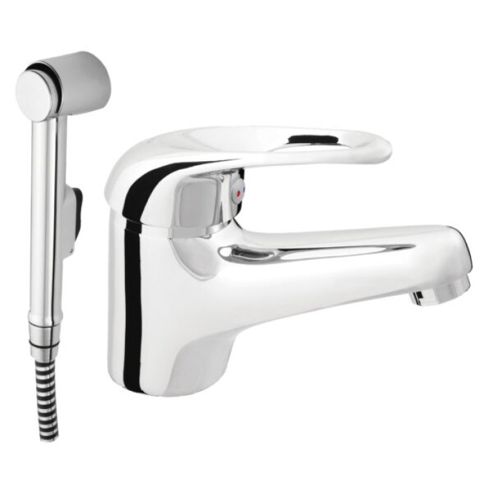 Смеситель для умывальника "Star P-17" (Rubineta) с гигиеническим душем, однорычажный с коротким изливом 