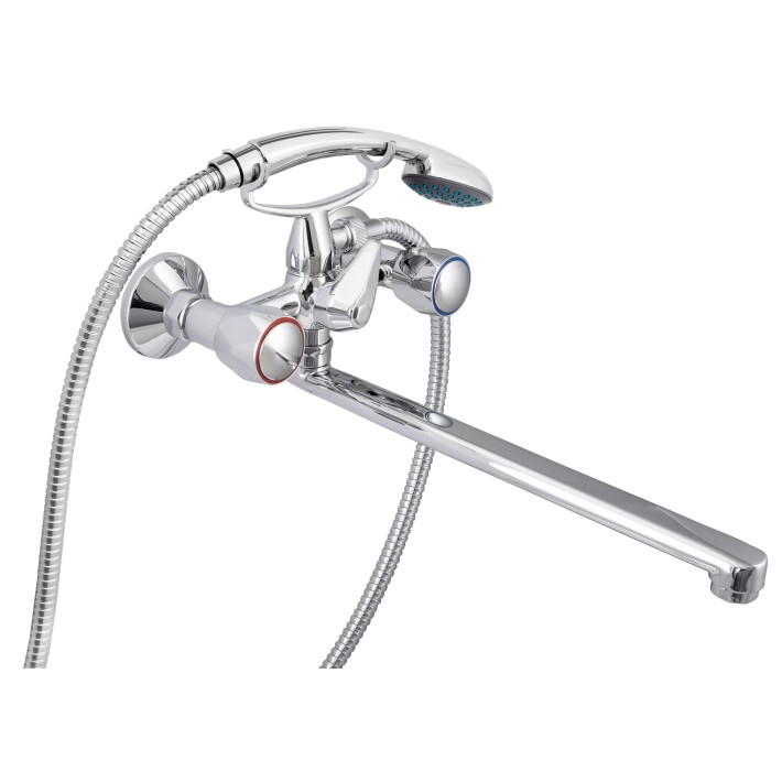 Смеситель для ванны "Globo R-1CК" (Rubineta)  двухрычажный с длинным, плоским изливом и круглыми ручками