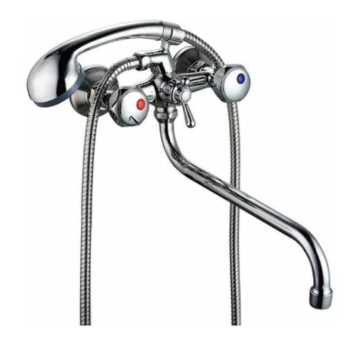 Смеситель для ванны "Maria R-1К" (Rubineta)  двухрычажный с длинным, S- образным изливом и круглыми ручками