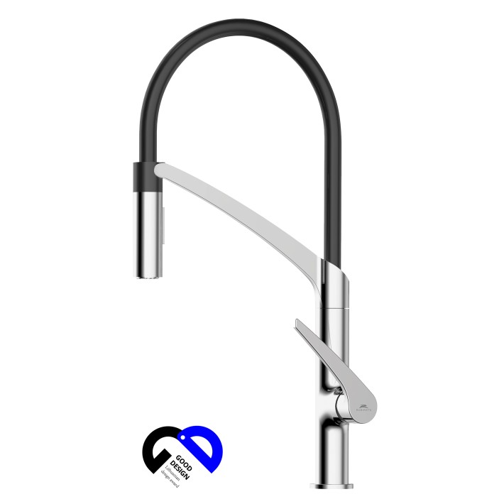 Смеситель для кухни "Ultima-50" (Rubineta) черный, однорычажный с гибким силиконовым изливом и вытяжной лейкой