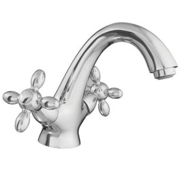Смеситель для умывальника "Toscana Cross M- 8" (Rubineta)  двухрычажный с коротким изогнутым изливом и крестообразными ручками