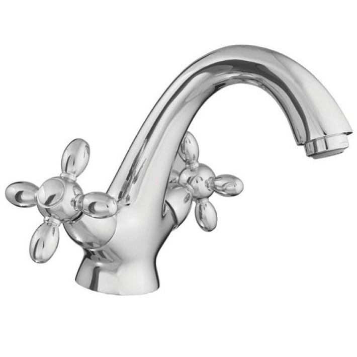 Смеситель для умывальника "Toscana Cross M- 8" (Rubineta)  двухрычажный с коротким изогнутым изливом и крестообразными ручками