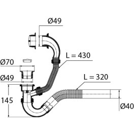 Сифон "Эконом" для ванны с пластиковой чашкой  d- 70 мм, с переливом и жесткой трубой  (1 1/2"х 40 мм)