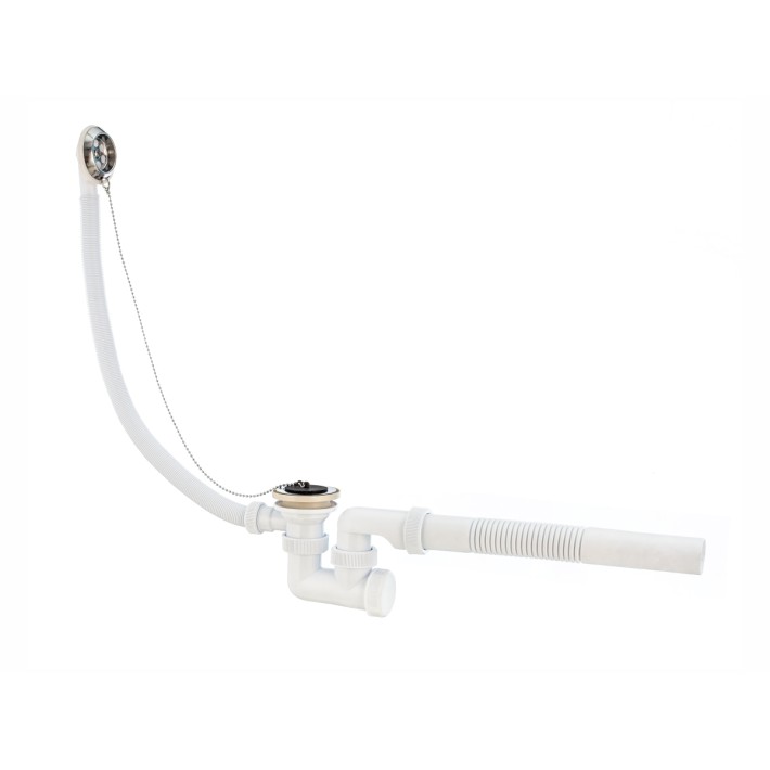 Сифон "Универсал" для ванны с нержавеющей чашкой  d- 70 мм, с переливом и гофротрубой  (1 1/2"х 40/50 мм)