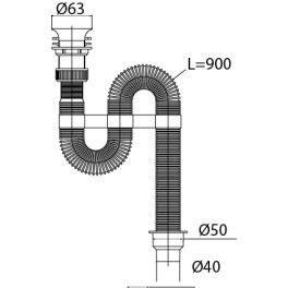 Сифон "VIR" для раковины (мойки) гофрированный с пластиковой чашкой d- 63 мм  (1 1/4" х 50/40 мм) 