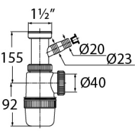 Сифон " Элит" для раковины (мойки)  без выпуска с отводом для стиральной машины  (1 1/2" х 40 мм) 