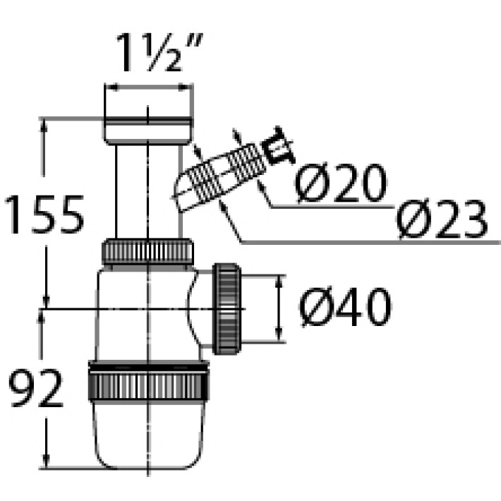 Сифон " Элит" для раковины (мойки)  без выпуска с отводом для стиральной машины  (1 1/2" х 40 мм) 