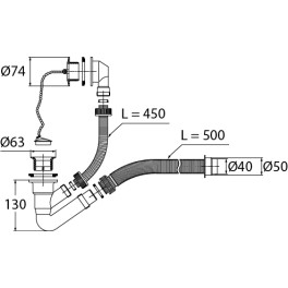 Сифон "Элит" для ванны с пластиковой чашкой  d- 63 мм, с переливом и гофротрубой  (1 1/2"х 50/40 мм)