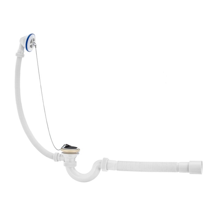 Сифон "Мини Элит" для ванны с пластиковой чашкой  d- 70 мм, с переливом и гофротрубой  (1 1/2"х 40/50 мм)