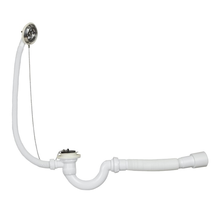 Сифон "Мини Элит" для ванны с нержавеющей чашкой  d- 70 мм, с переливом и гофротрубой  (1 1/2"х 40/50 мм)