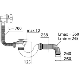 Сифон "Мини Элит"  с полуавтоматическим  сливом (клапан замак) с переливом и  гофротрубой (1 1/2"х  40/50 мм)