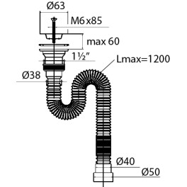 Сифон "Мини Элит" для раковины (мойки) гофрированный с нержавеющей чашкой d- 63 мм  (1 1/4" х 40/50 мм) 