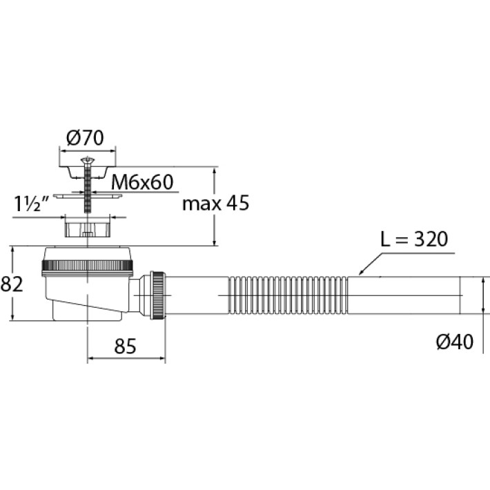 Сифон " Элит" для душевого поддона с нержавеющей чашкой  d- 70 мм и жесткой трубой  (1 1/2"  d- 50 х 40 мм)