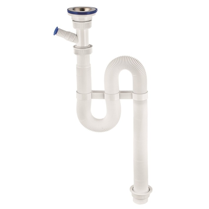 Сифон "VIR" для раковины (мойки) гофрированный с нержавеющей чашкой d- 70 мм и отводом  (1 1/4" х 50/40 мм) 