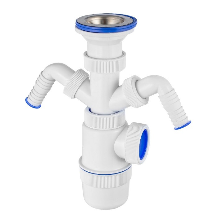 Сифон " Элит" для раковины (мойки)  с нержавеющей чашкой d- 70 мм и двойным отводом (1 1/2" х 40 мм) 