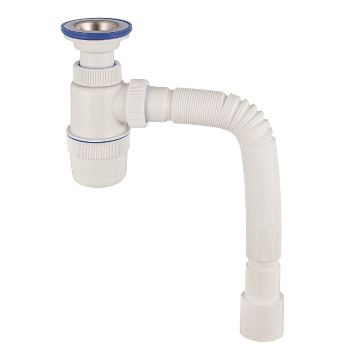 Сифон " Элит" с  литым выпуском и нержавеющей чашкой d- 70 мм и гофротрубой  (1 1/2" х 40/50 мм) 