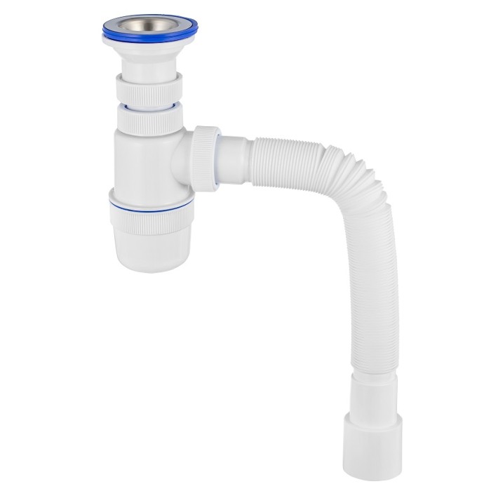 Сифон " Элит" для раковины (мойки) с  нержавеющей чашкой d- 70 мм и гофротрубой  (1 1/2" х 40/50 мм) 