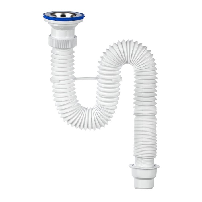 Сифон "Элит" для раковины (мойки) гофрированный, удлиненный с нержавеющей чашкой d- 70 мм  (1 1/2" х 50/40 мм) 