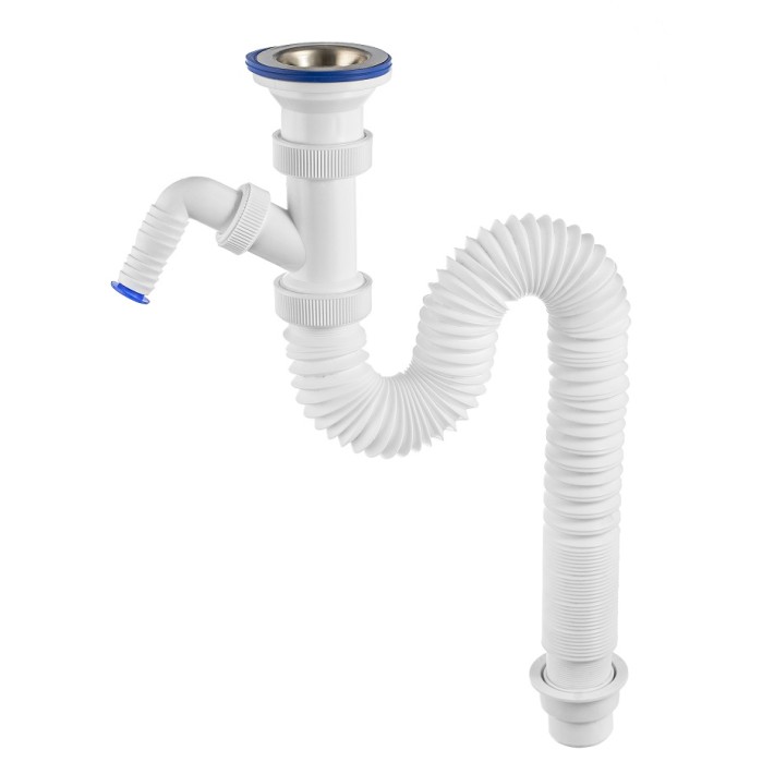 Сифон "Элит" для раковины (мойки) гофрированный с нержавеющей чашкой d- 70 мм и отводом (1 1/2" х 50/40 мм) 