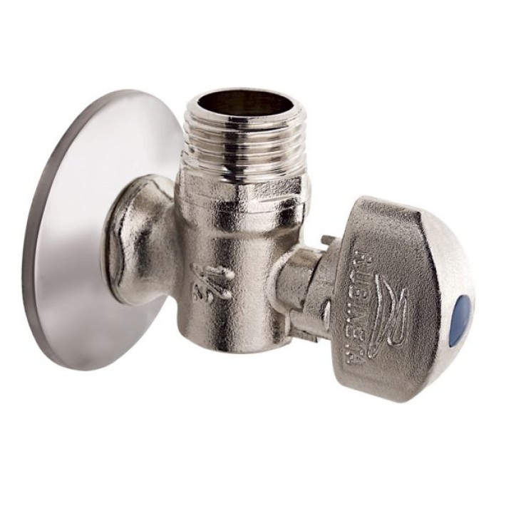 Вентиль угловой, шаровой "Rubineta"  M1/2"хМ1/2" никелированный с наружной резьбой 