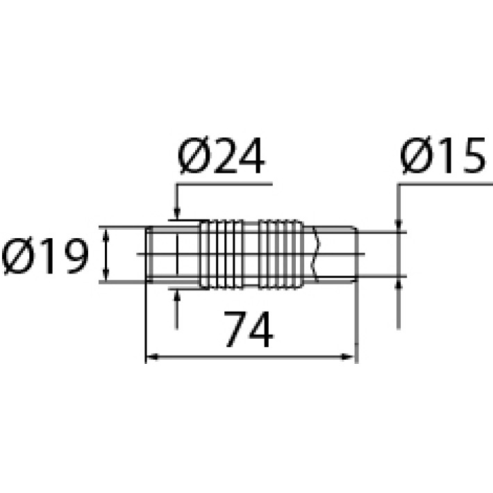 Штуцер для соединения сливного шланга стиральной машины L-74 мм, d- 19х19 мм 